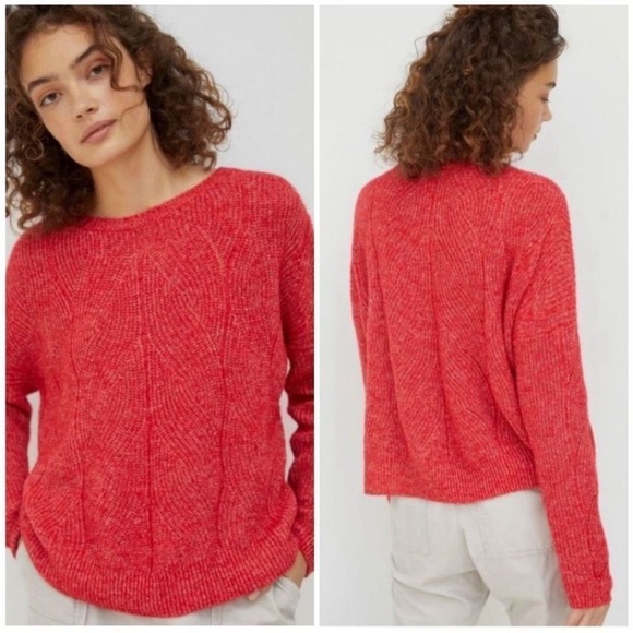 Anthropologie Sweaters - Anthropologie red pointelle open knit light weight pullover sweater size small